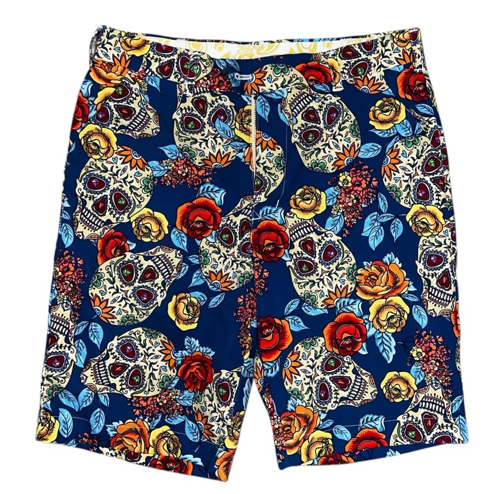 Loudmouth Men’s Graphic Printed Shorts Skulls Day of the Dead 11” Size 32 NWOT